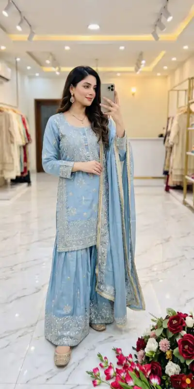 Alternative view of Super Blue NC Zimmy Silk Embroidery Work Salwar Suit