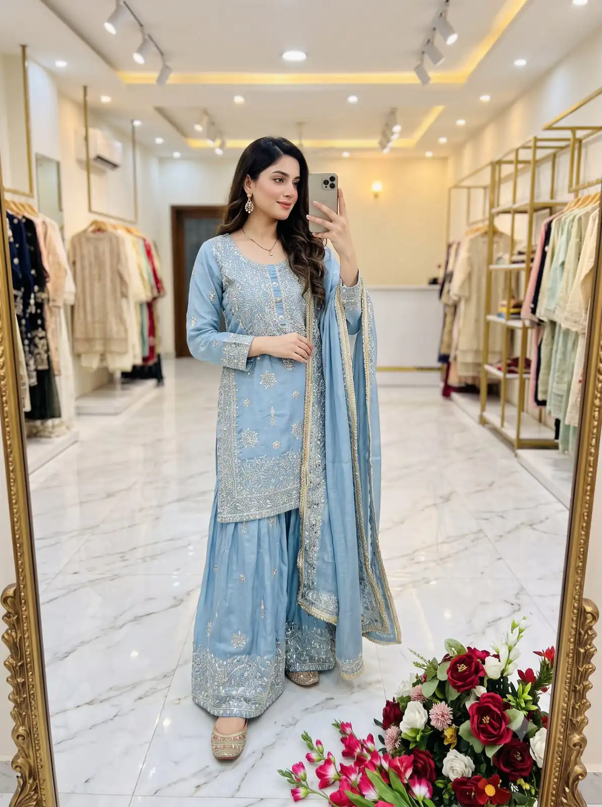 Super Blue NC Zimmy Silk Embroidery Work Salwar Suit - Image 2