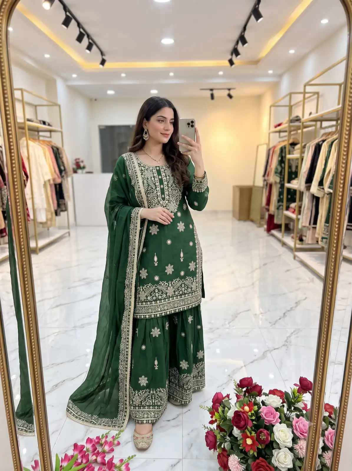 Super Green NC Zimmy Silk Embroidery Work Salwar Suit - Image 2