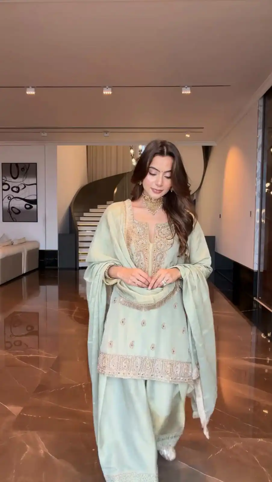 Super Light Pista Germane Chinon Embroidery Work Salwar Suit