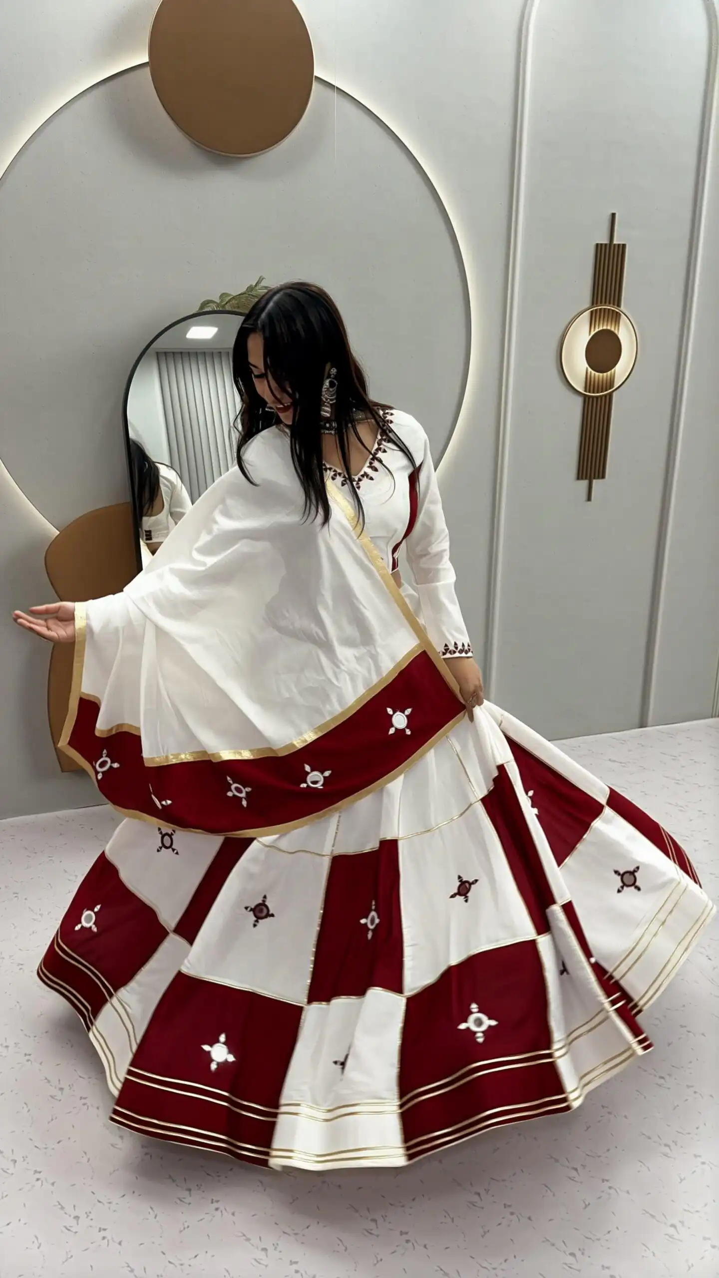 Super Maroon Cotton Hand Mirror Work Lehenga Choli - Image 3