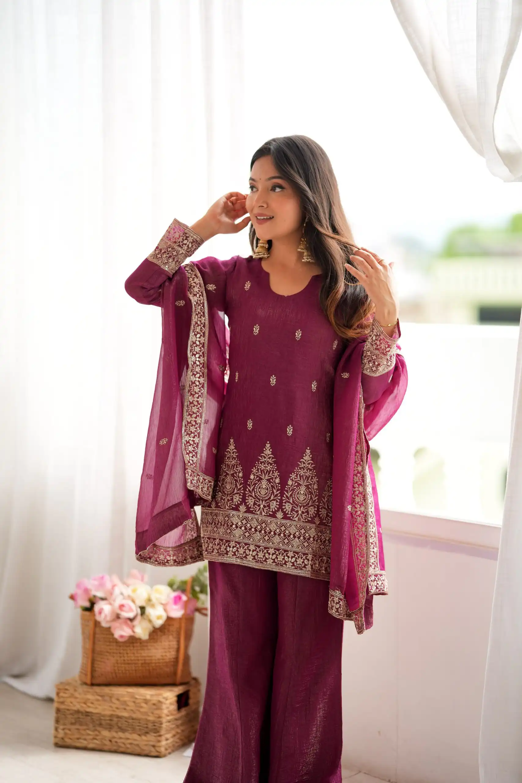 Super Maroon Crunchy Silk Sequence Work Salwar Suit - Image 7