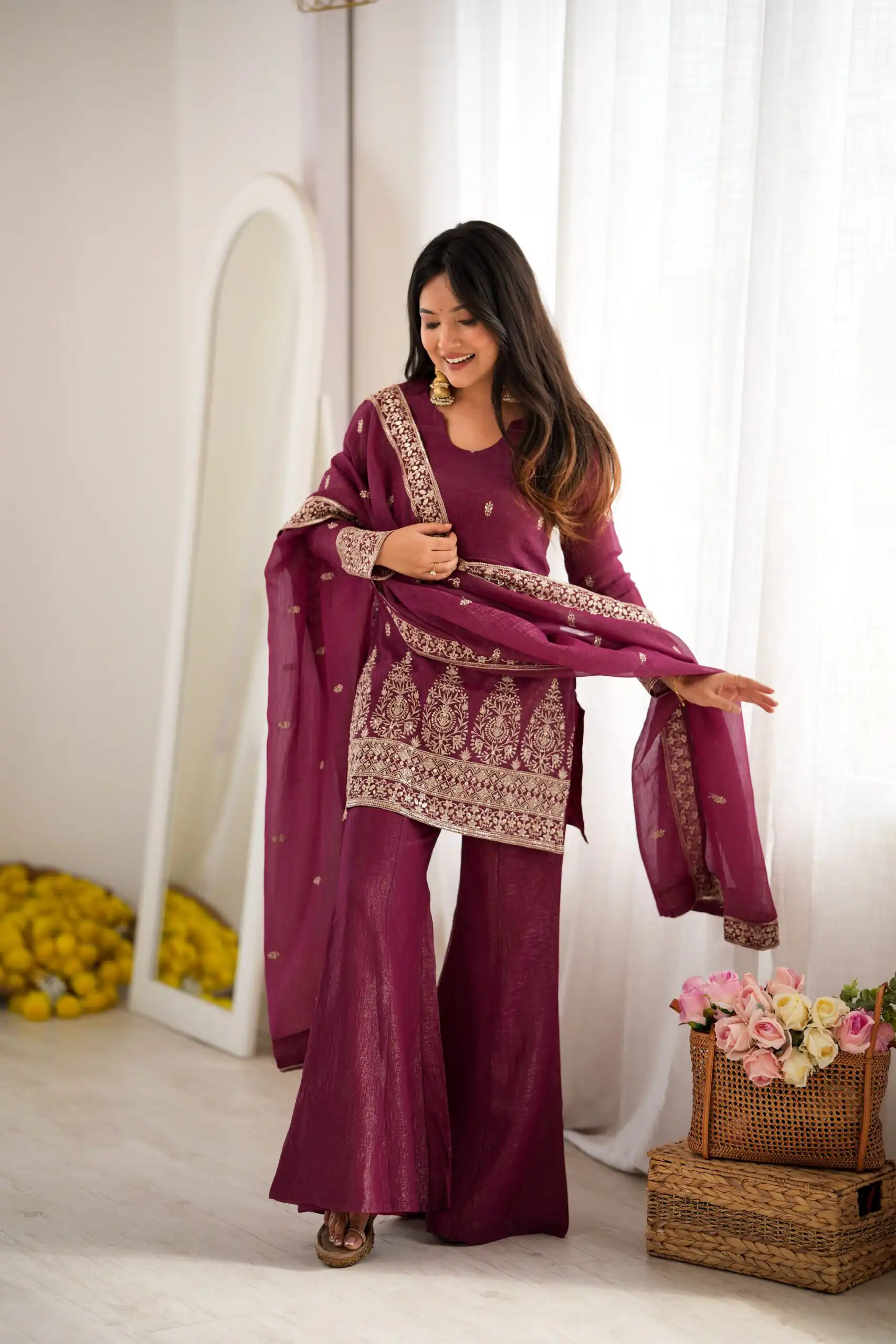 Super Maroon Crunchy Silk Sequence Work Salwar Suit - Image 5
