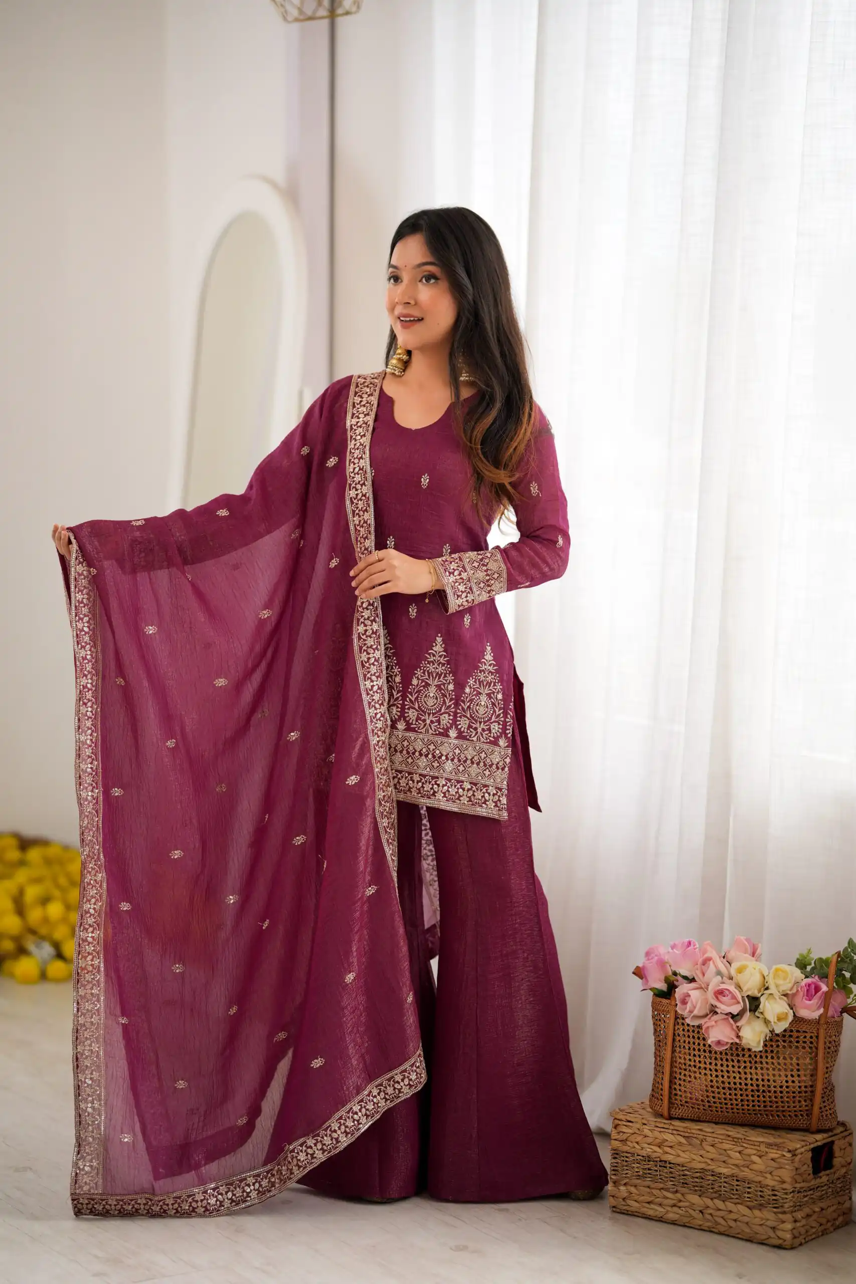 Super Maroon Crunchy Silk Sequence Work Salwar Suit - Image 2