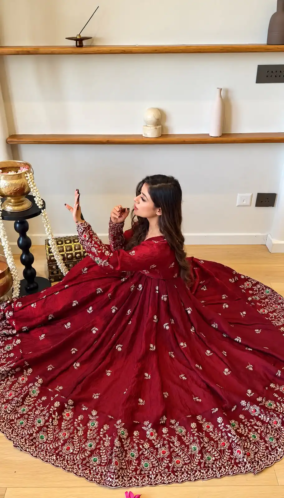 Super Maroon Doremon Crush Sequence Work Gown - Image 10