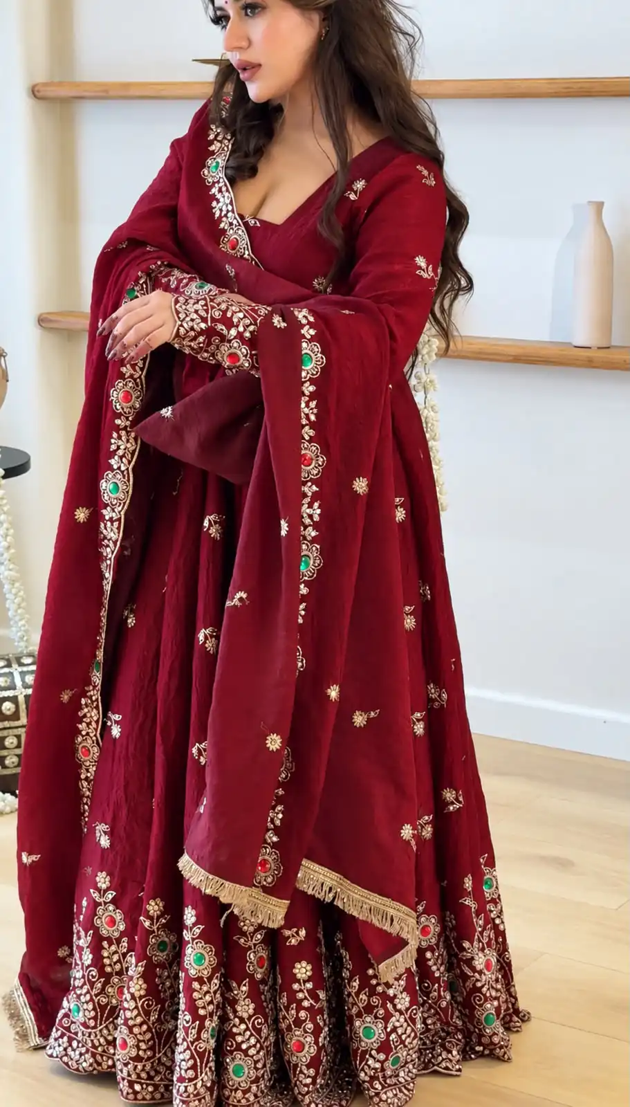 Super Maroon Doremon Crush Sequence Work Gown - Image 4