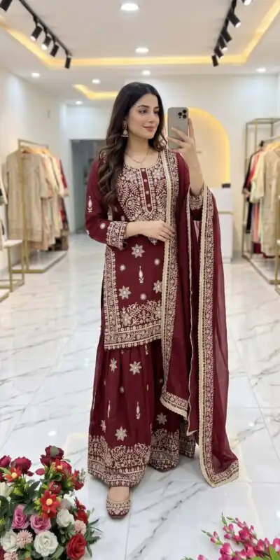 Alternative view of Super Maroon NC Zimmy Silk Embroidery Work Salwar Suit