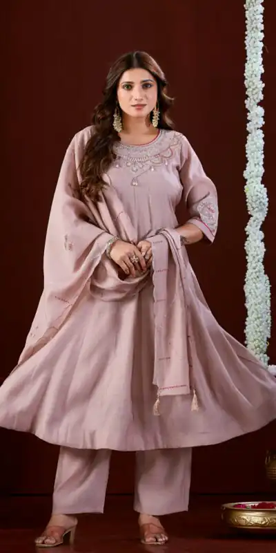 Super Pink Mul Slub Thread Work Salwar Suit