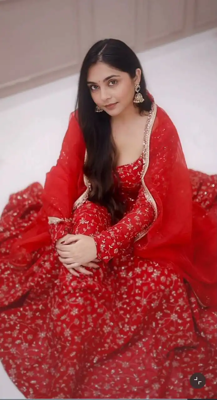 Super Red Blooming ⁠Georgette Sequins Work Salwar Suit - Image 2