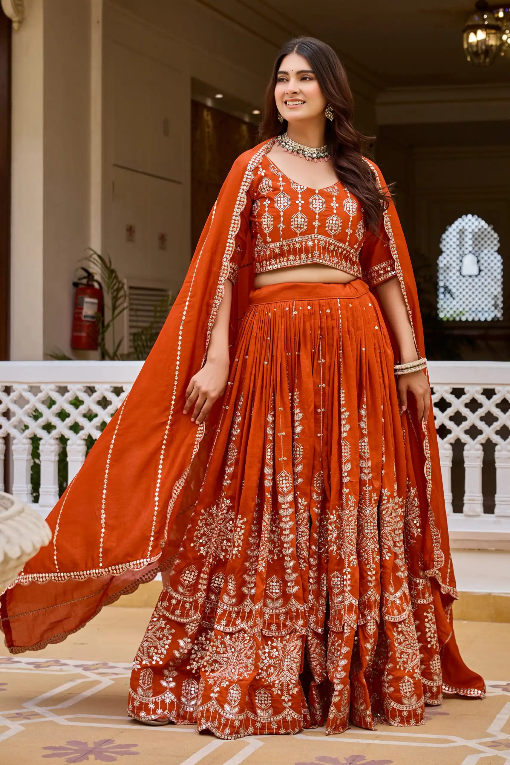 Super Rust Vichitra Sequence Work Lehenga Choli - Image 4