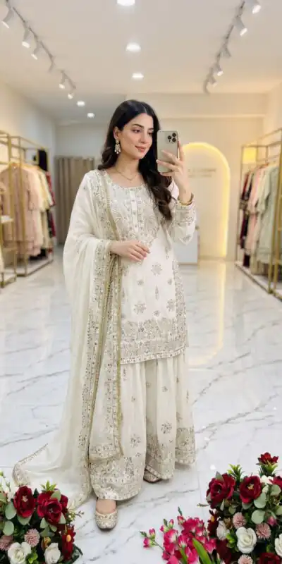 Alternative view of Super White NC Zimmy Silk Embroidery Work Salwar Suit