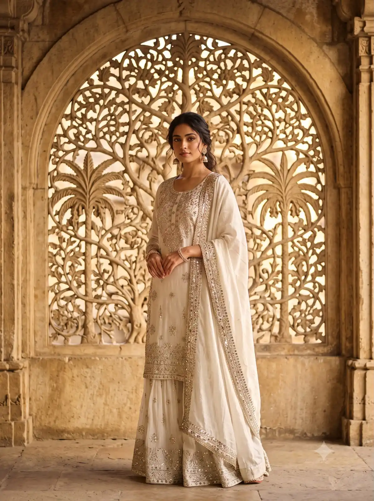 Super White NC Zimmy Silk Embroidery Work Salwar Suit