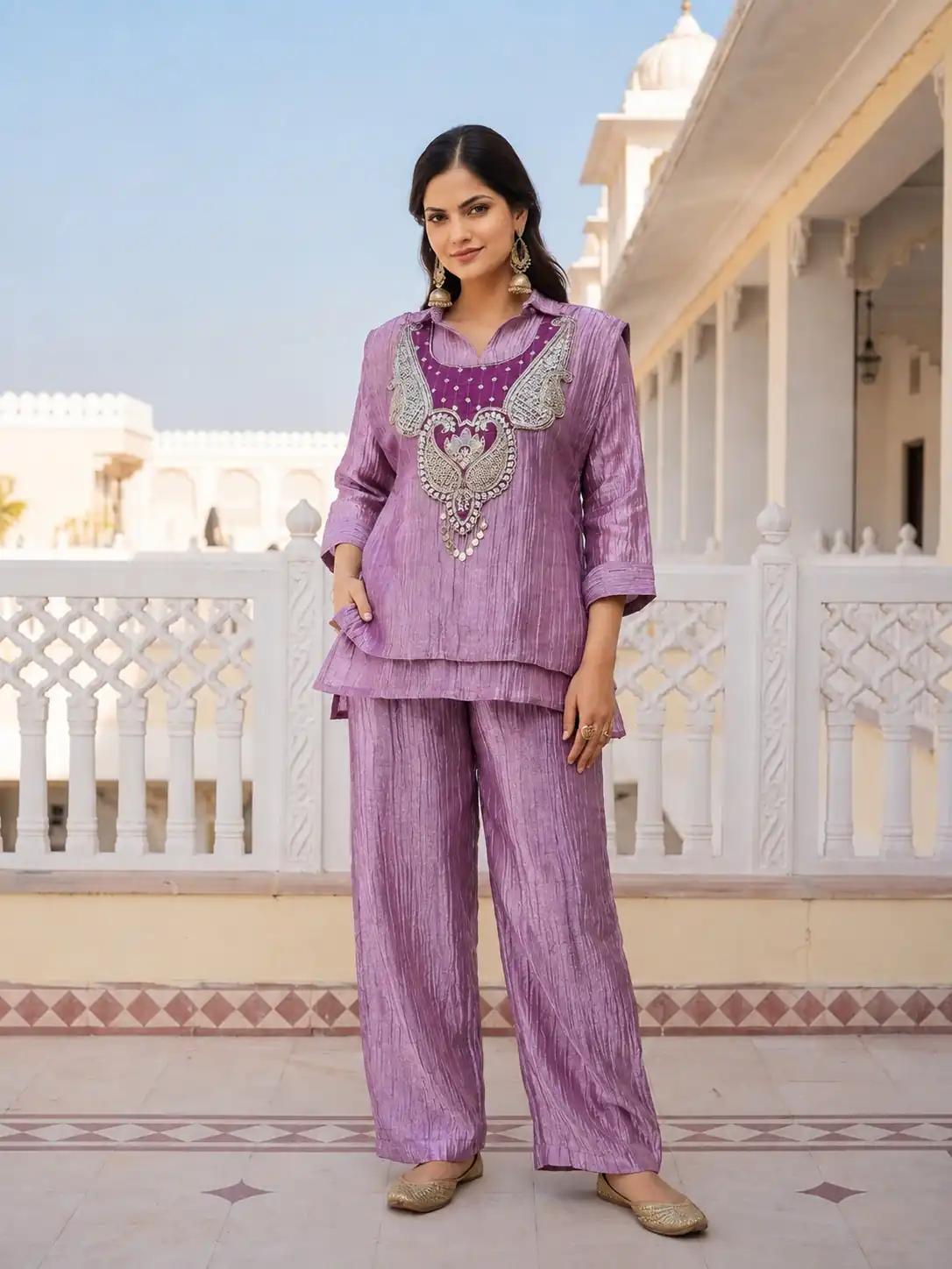 Trendy Lavender Salsa Beads Work Kurti
