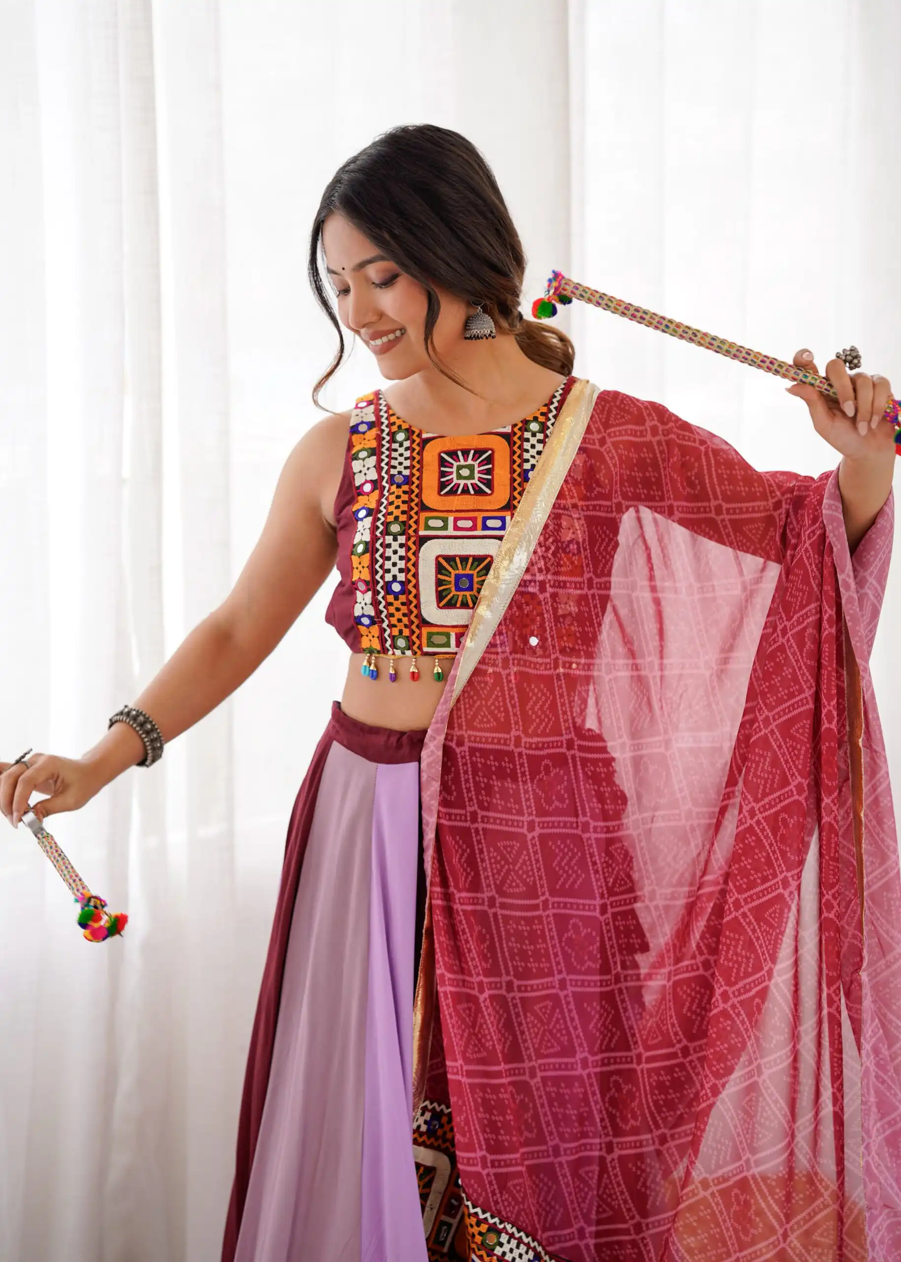Trendy Maroon Rayon Gamthi Work Lehenga Choli - Image 8