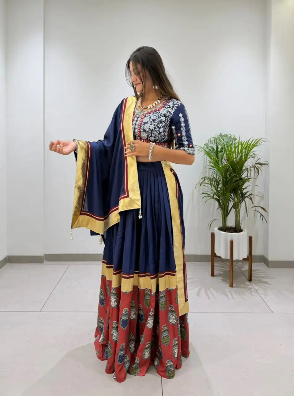 Trendy Navy Blue Rayon Embroider Work Lehenga Choli - Image 4