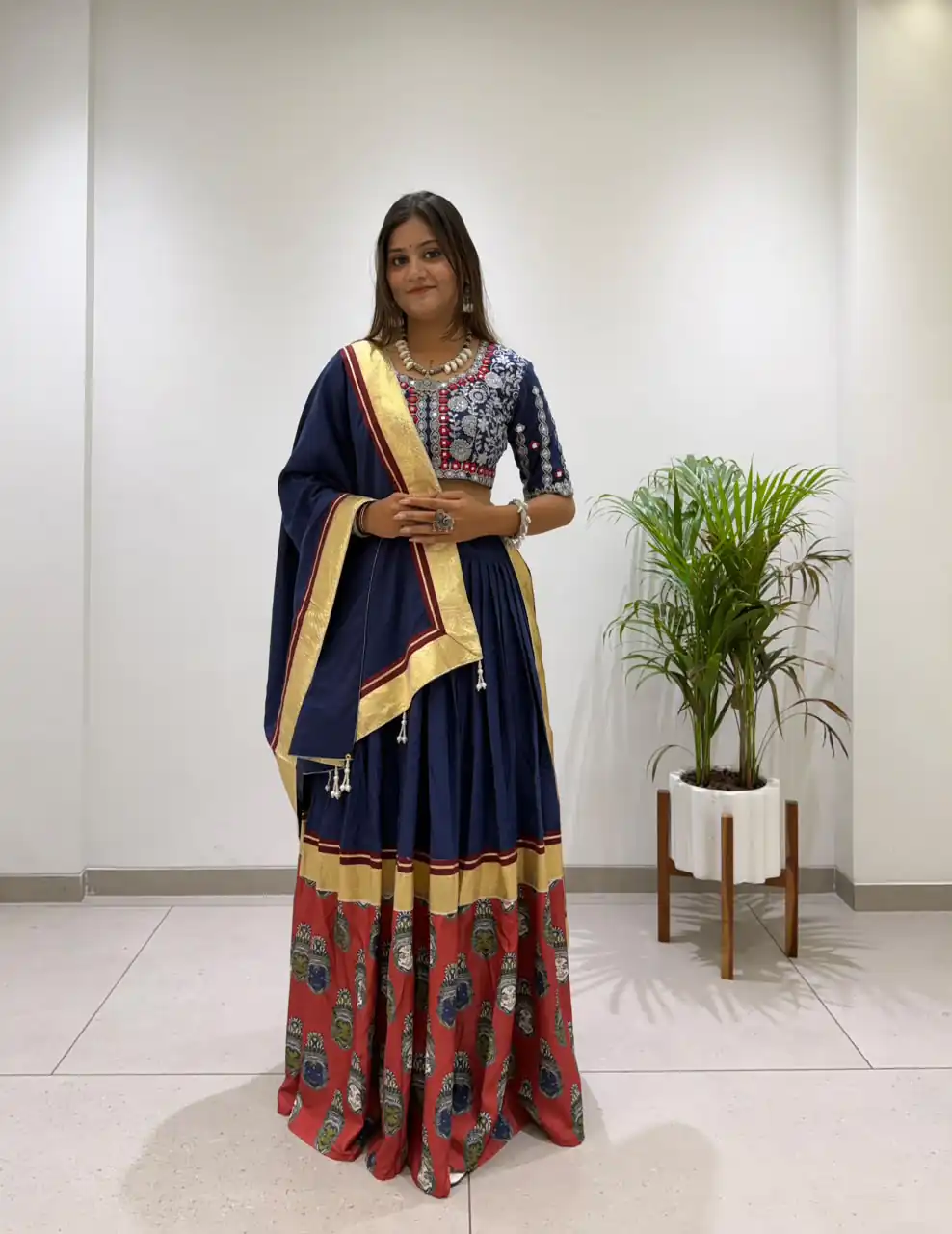 Trendy Navy Blue Rayon Embroider Work Lehenga Choli