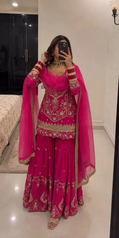 Trendy Pink Faux Georgette Sequence Work Salwar Suit