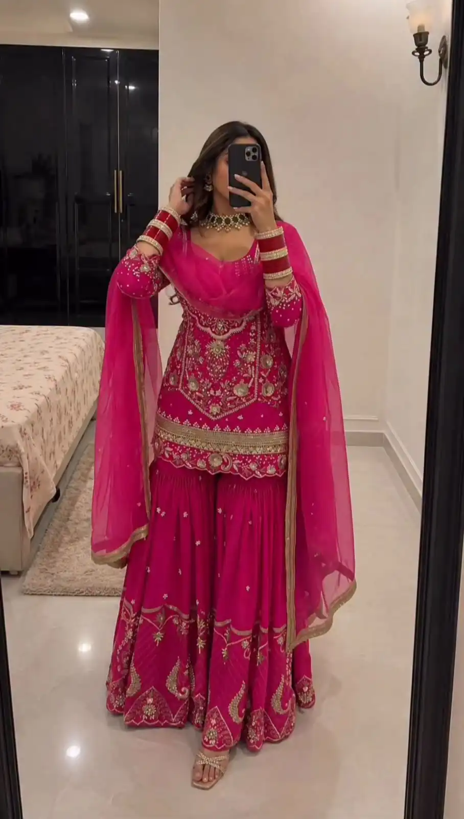 Trendy Pink Faux Georgette Sequence Work Salwar Suit