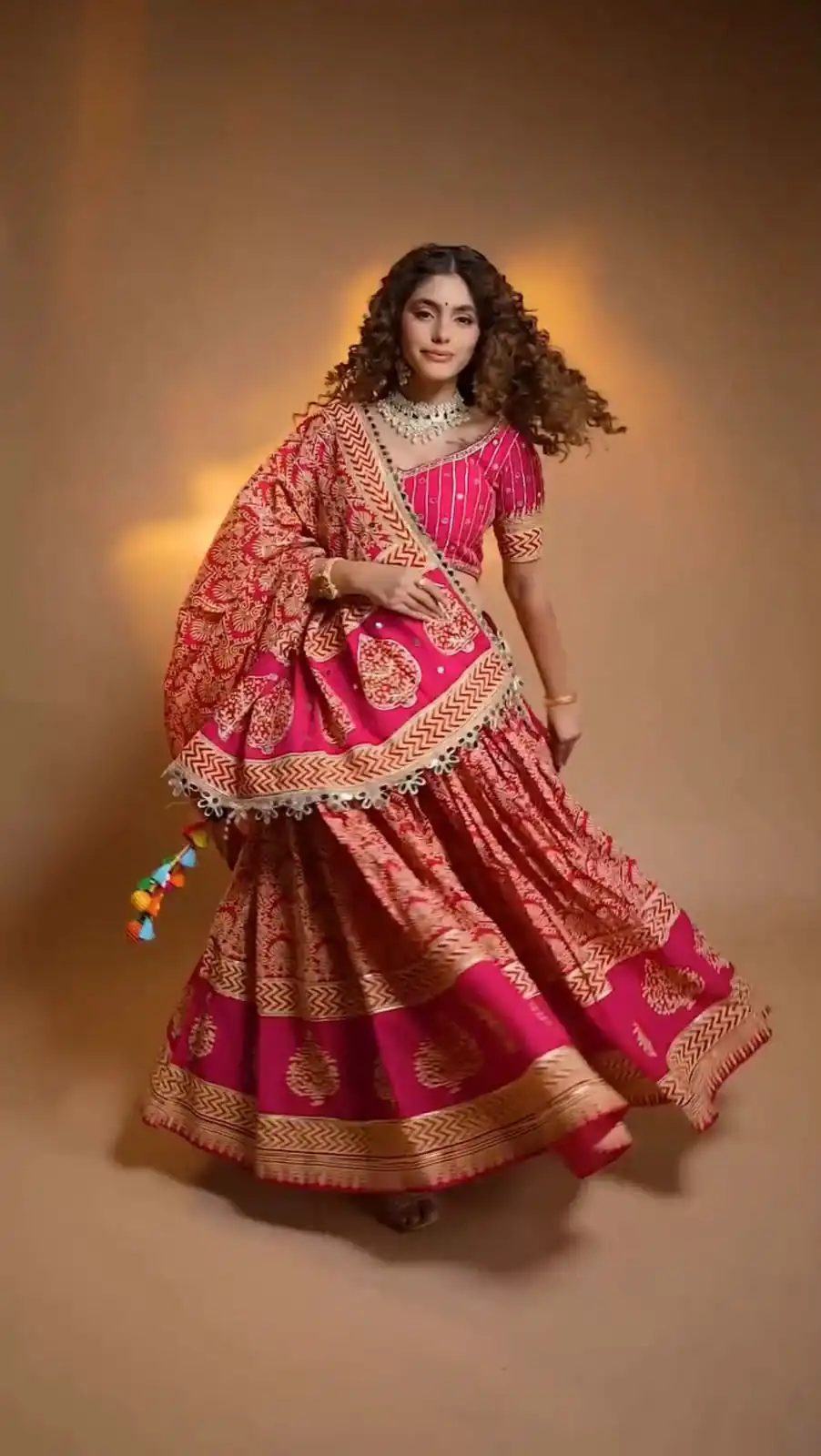 Trendy Pink Printed Rayon Mirror Work Lehenga Choli - Image 4