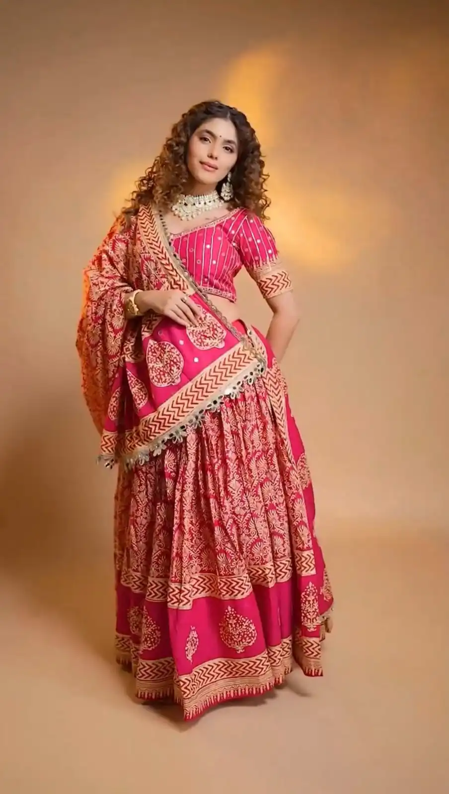 Trendy Pink Printed Rayon Mirror Work Lehenga Choli - Image 3