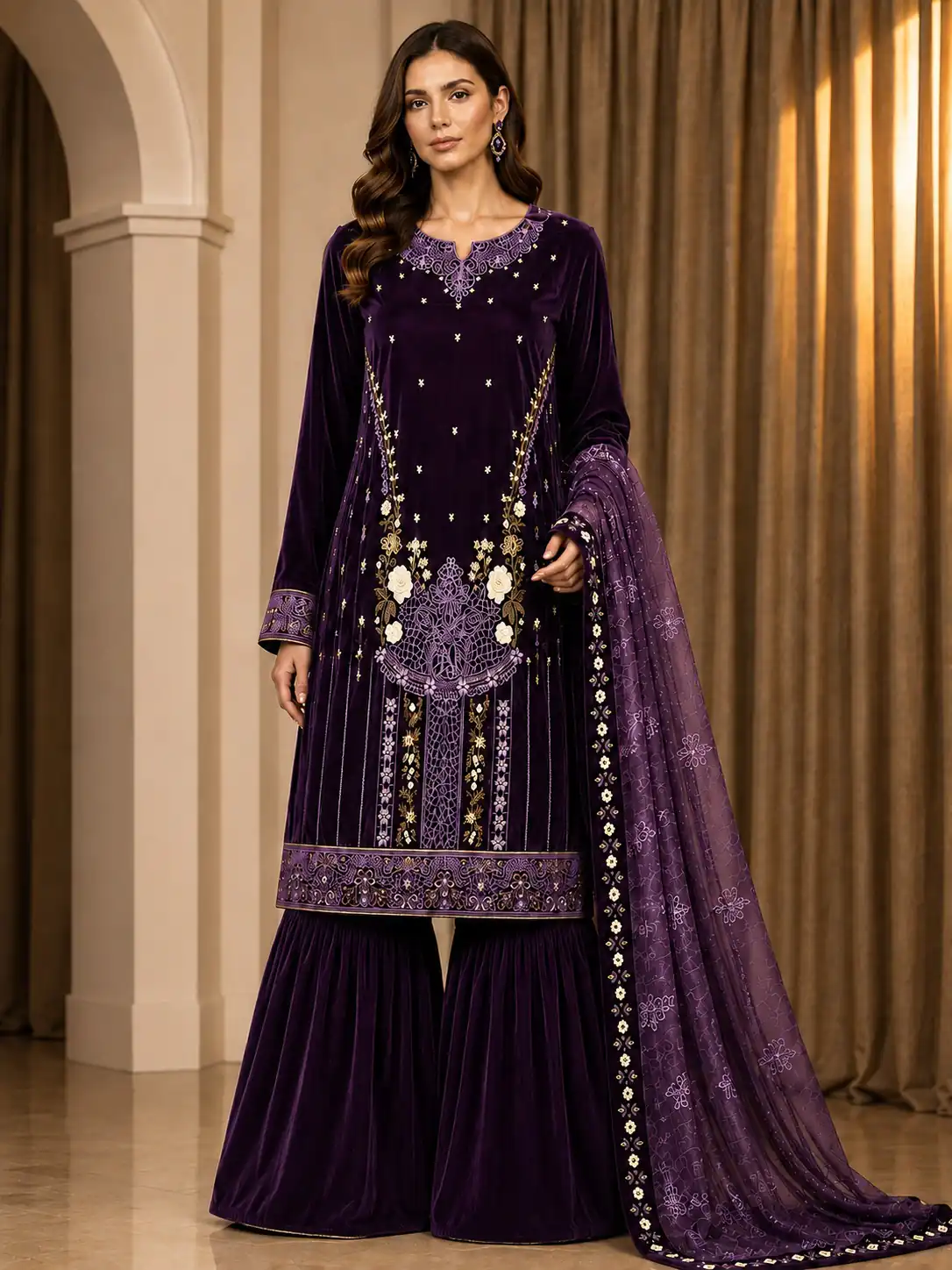 Trendy Wine 9000 Velvet Sequence Work Salwar Suit