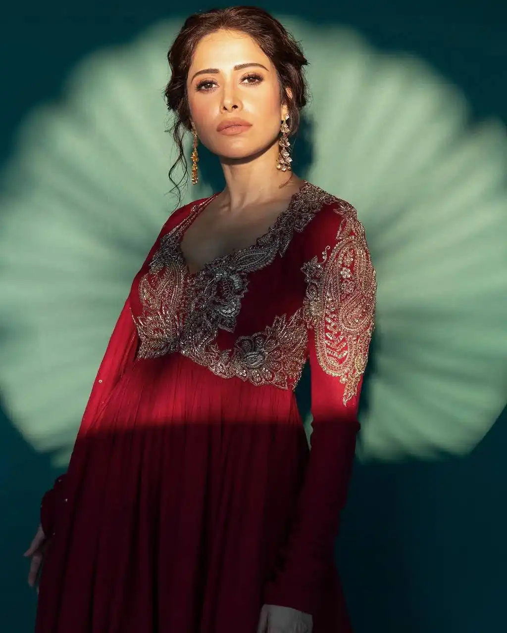 Fantastic Red Chinon Embroidery Lace Work Gown