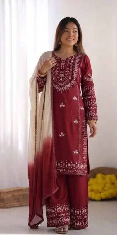 NSR 888 Maroon Rayon Salwar Suit with Embroidery Work & Thread Embroidery. Best Price ₹2199. Delivery 4-6 Working Days. Shop now. | Jump Suits, Salwar suit, Designer Suits, Casual Suits, Creative suits, Palazzo Suits, Party Wear Suits, Patiala Suits, Straight Suits