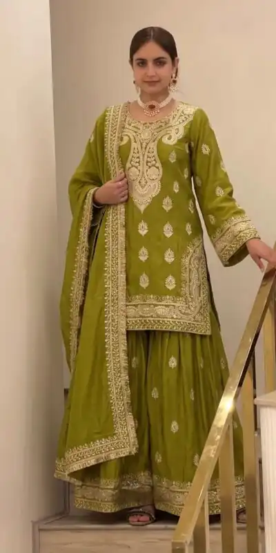 AD 236 Mehendi Color Chinon Silk Salwar Suit with Embroidery Work. Online Get it for ₹2349. Delivery 4-6 Working Days. Shop now. | Jump Suits, Salwar suit, Designer Suits, Casual Suits, Creative suits, Palazzo Suits, Party Wear Suits, Patiala Suits, Straight Suits