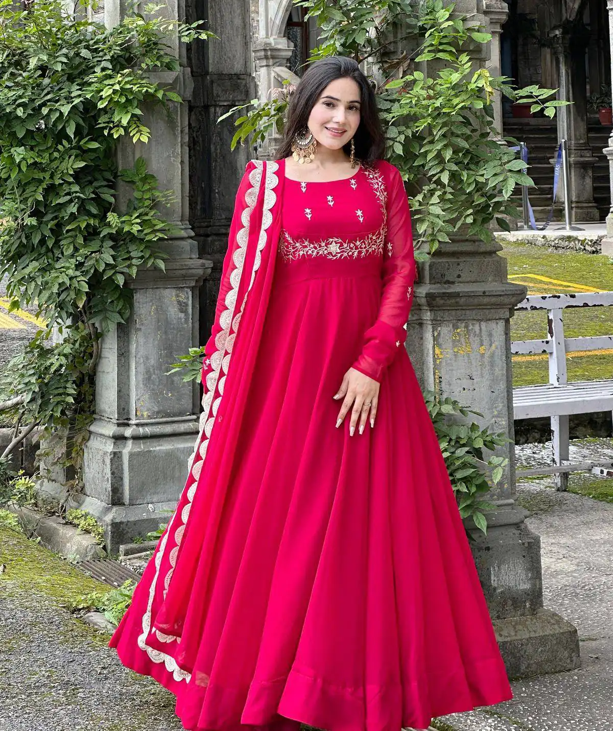 ZB 5078 Pink Faux Georgette Gown with Mirror Work & Embroidery Work. Get it for ₹2199. Delivery 4-6 Working Days. Online Shop now. | Gowns, Bollywood Gowns, Creative Gowns, Designer Gowns, Embroidered Gowns, Party Wear Gowns