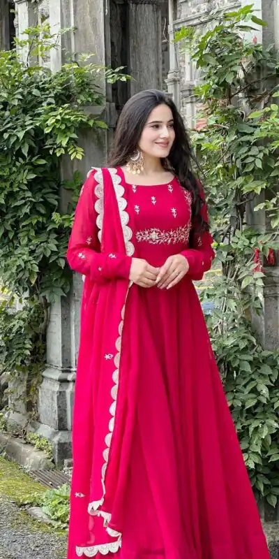ZB 5078 Pink Faux Georgette Gown with Mirror Work & Embroidery Work. Get it for ₹2199. Delivery 4-6 Working Days. Online Shop now. | Gowns, Bollywood Gowns, Creative Gowns, Designer Gowns, Embroidered Gowns, Party Wear Gowns