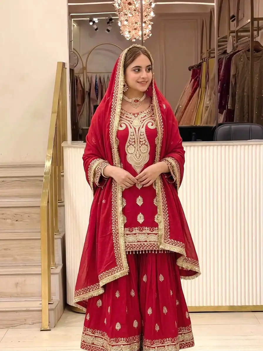 AD 236 Red Color Chinon Silk Salwar Suit with Embroidery Work. Online Get it for ₹2349. Delivery 4-6 Working Days. Shop now. | Jump Suits, Salwar suit, Designer Suits, Casual Suits, Creative suits, Palazzo Suits, Party Wear Suits, Patiala Suits, Straight Suits