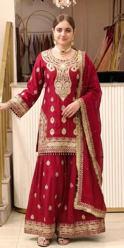 AD 236 Red Color Chinon Silk Salwar Suit with Embroidery Work. Online Get it for ₹2349. Delivery 4-6 Working Days. Shop now. | Jump Suits, Salwar suit, Designer Suits, Casual Suits, Creative suits, Palazzo Suits, Party Wear Suits, Patiala Suits, Straight Suits