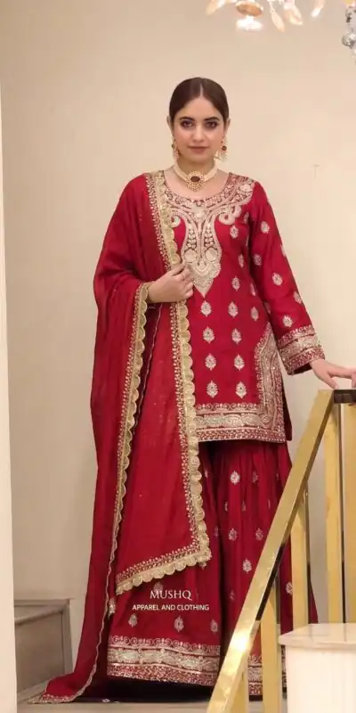 AD 236 Red Color Chinon Silk Salwar Suit with Embroidery Work. Online Get it for ₹2349. Delivery 4-6 Working Days. Shop now. | Jump Suits, Salwar suit, Designer Suits, Casual Suits, Creative suits, Palazzo Suits, Party Wear Suits, Patiala Suits, Straight Suits