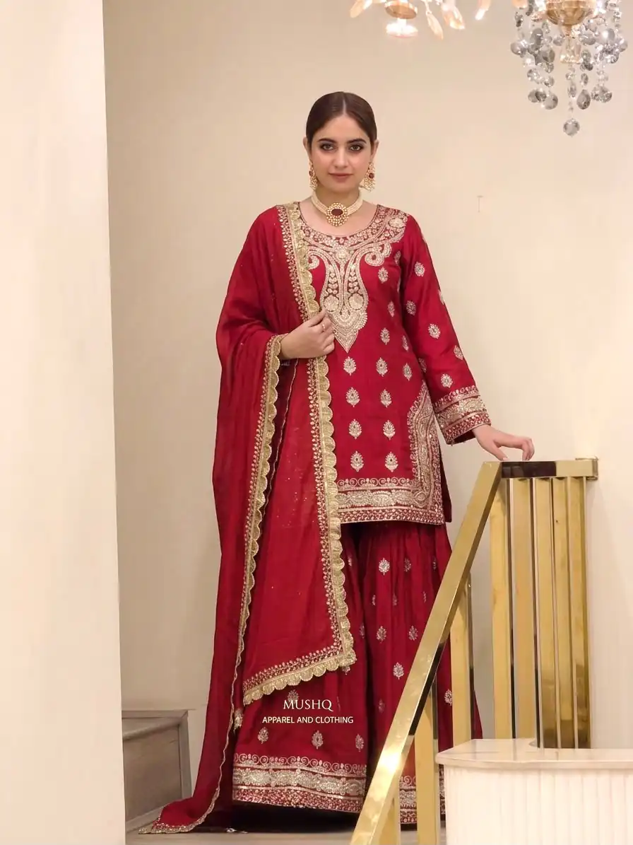 AD 236 Red Color Chinon Silk Salwar Suit with Embroidery Work. Online Get it for ₹2349. Delivery 4-6 Working Days. Shop now. | Jump Suits, Salwar suit, Designer Suits, Casual Suits, Creative suits, Palazzo Suits, Party Wear Suits, Patiala Suits, Straight Suits