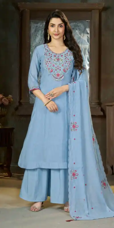 DIVA 175 Blue Mal Chanderi Salwar Suit Perfect for Wedding, Party, Baisakhi, Housewarming, Sangeet – Introductory Price ₹2899. Delivery 4-6 Working D | Jump Suits, Salwar suit, Designer Suits, Casual Suits, Creative suits, Palazzo Suits, Party Wear Suits, Patiala Suits, Straight Suits
