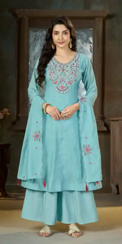 DIVA 175 Sea Blue Mal Chanderi Salwar Suit Perfect for Wedding, Party, Baisakhi, Housewarming, Sangeet – Introductory Price ₹2899. Delivery 4-6 Working D | Jump Suits, Salwar suit, Designer Suits, Casual Suits, Creative suits, Palazzo Suits, Party Wear Suits, Patiala Suits, Straight Suits