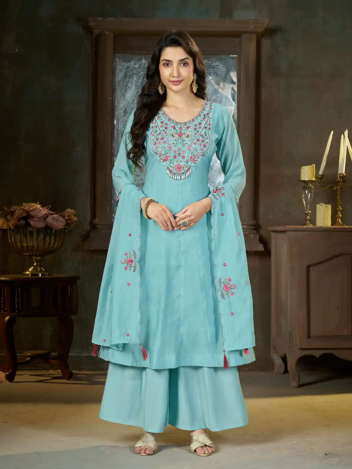 DIVA 175 Sea Blue Mal Chanderi Salwar Suit Perfect for Wedding, Party, Baisakhi, Housewarming, Sangeet – Introductory Price ₹2899. Delivery 4-6 Working D | Jump Suits, Salwar suit, Designer Suits, Casual Suits, Creative suits, Palazzo Suits, Party Wear Suits, Patiala Suits, Straight Suits