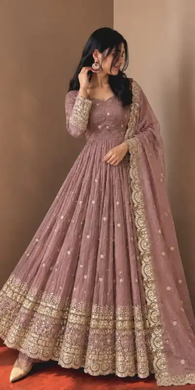 JF 059 Onion Fendy Silk Gown with Embroidery Work & Sequins Work. Special Price ₹2799. Delivery 4-6 Working Days. Shop now. | Gowns, Bollywood Gowns, Creative Gowns, Designer Gowns, Embroidered Gowns, Party Wear Gowns