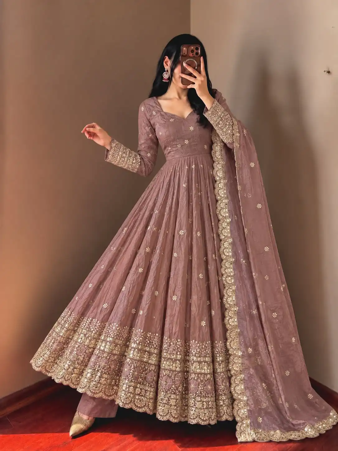 JF 059 Onion Fendy Silk Gown with Embroidery Work & Sequins Work. Special Price ₹2799. Delivery 4-6 Working Days. Shop now. | Gowns, Bollywood Gowns, Creative Gowns, Designer Gowns, Embroidered Gowns, Party Wear Gowns
