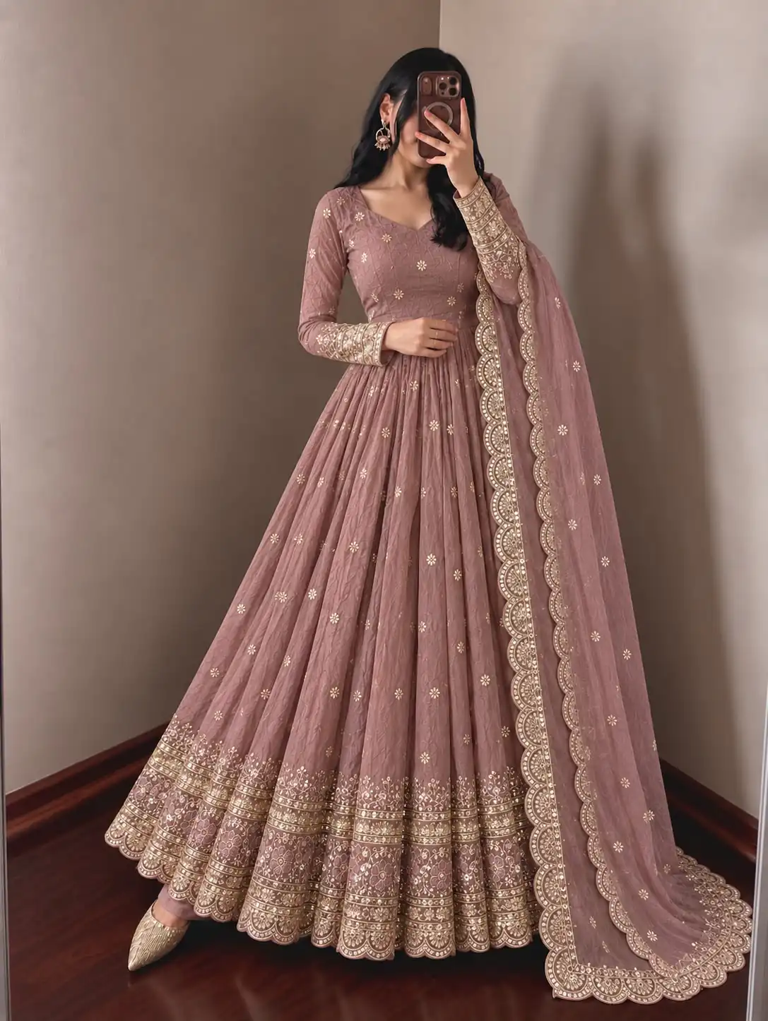 JF 059 Onion Fendy Silk Gown with Embroidery Work & Sequins Work. Special Price ₹2799. Delivery 4-6 Working Days. Shop now. | Gowns, Bollywood Gowns, Creative Gowns, Designer Gowns, Embroidered Gowns, Party Wear Gowns