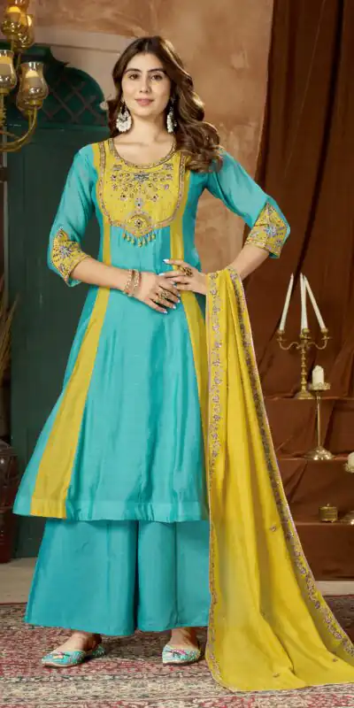 DIVA 183 Blue Brown Mal Chanderi Salwar Suit Perfect for Wedding, Party, Baisakhi, Housewarming, Sangeet – Introductory Price ₹2799. Delivery 4-6 Working D | Jump Suits, Salwar suit, Designer Suits, Casual Suits, Creative suits, Palazzo Suits, Party Wear Suits, Patiala Suits, Straight Suits