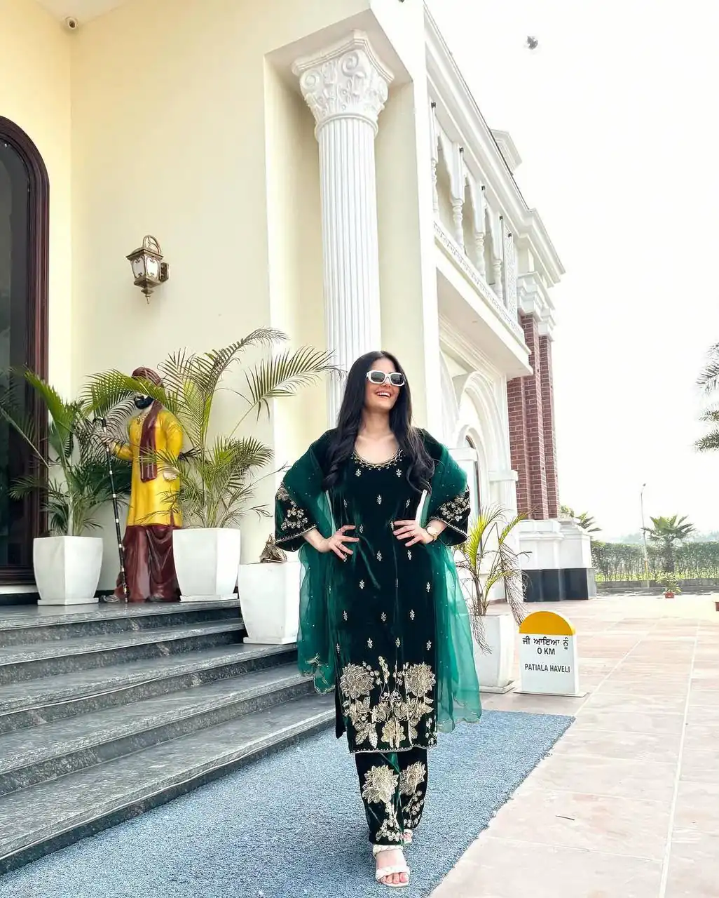 Lovely Green Viscose Velvet Embroider Work Salwar Suit - Image 2