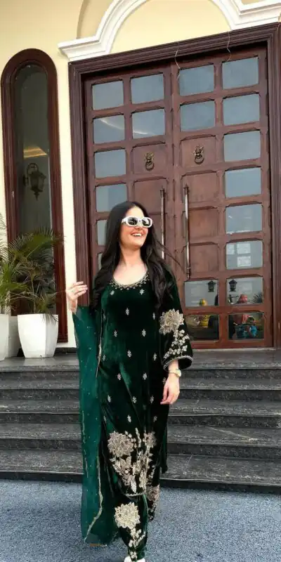 ND 5028 Green Viscose Velvet Salwar Suit with Embroidery Work & Lace Work. Grab it for ₹2349. Delivery 4-6 Working Days. Shop now. | Jump Suits, Salwar suit, Designer Suits, Casual Suits, Creative suits, Palazzo Suits, Party Wear Suits, Patiala Suits, Straight Suits