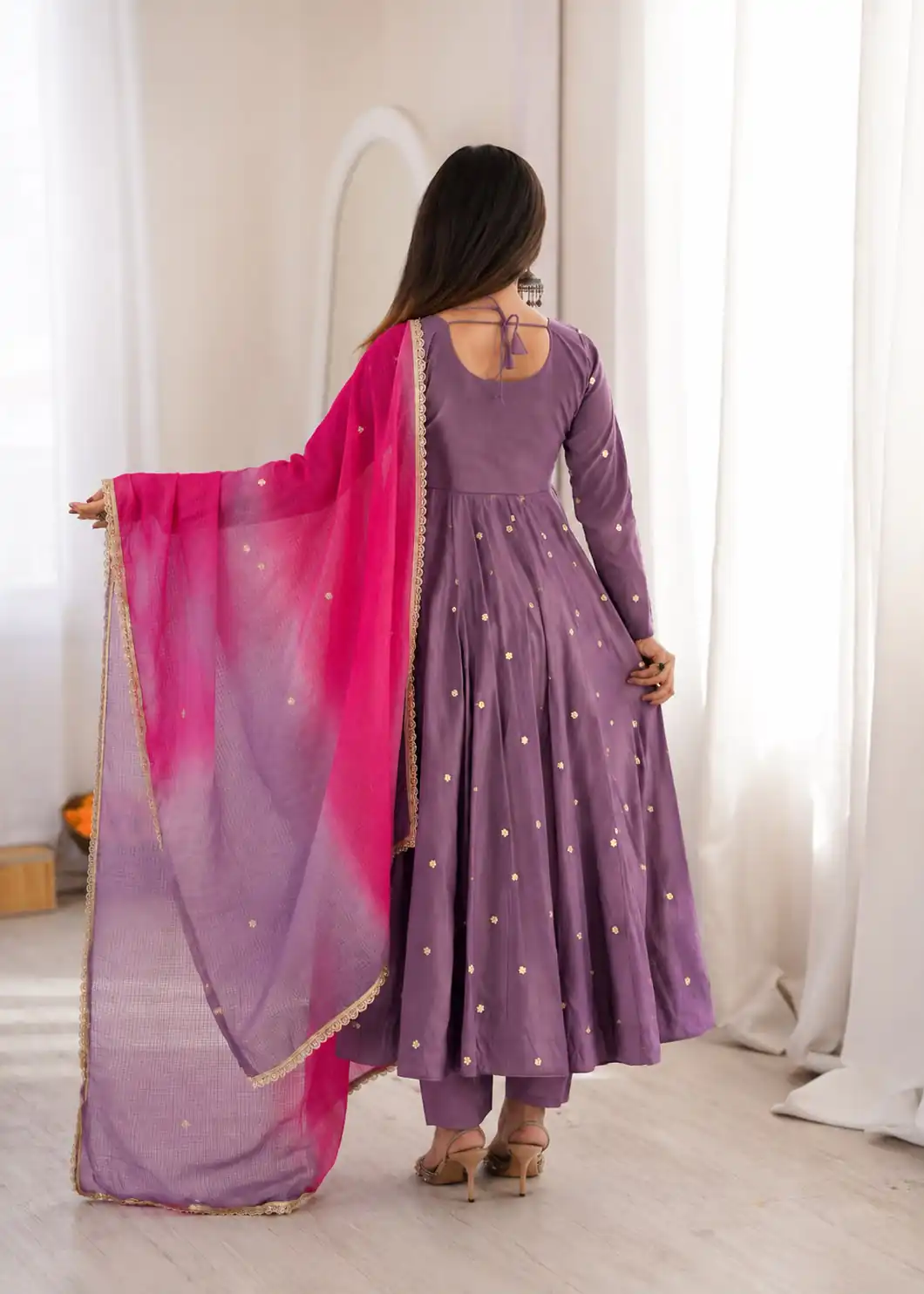 ZF 5023 Lavender Roman Silk Gown with Mirror Work & Embroidery Work. Special Price ₹2099. Delivery 4-6 Working Days. Shop now. | Gowns, Bollywood Gowns, Creative Gowns, Designer Gowns, Embroidered Gowns, Party Wear Gowns