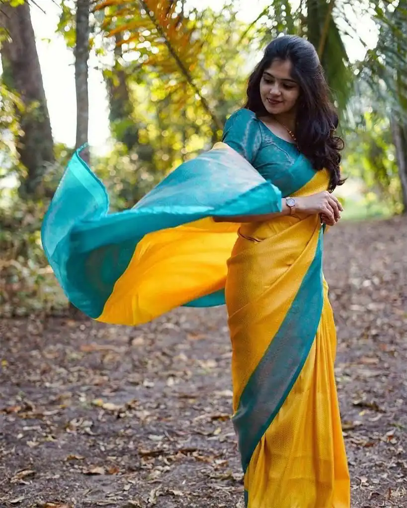 KP 5019 Yellow Soft Lichi Jacquard Work Saree for Wedding, Party, Cultural Events, Traditional Day, Pooja . Grab it for ₹1649. Delivery 4-6 Working Day | Sarees, Bollywood Sarees, Creative Sarees, Designer Sarees, Embroidered Sarees, Ethnic Saree, Modern Digital sarees, Party Wear Sarees