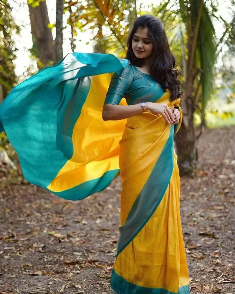 KP 5019 Yellow Soft Lichi Jacquard Work Saree for Wedding, Party, Cultural Events, Traditional Day, Pooja . Grab it for ₹1649. Delivery 4-6 Working Day | Sarees, Bollywood Sarees, Creative Sarees, Designer Sarees, Embroidered Sarees, Ethnic Saree, Modern Digital sarees, Party Wear Sarees