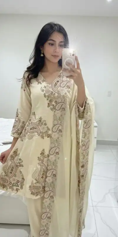 BE 449 Cream in Wine Fendy Silk Embroidery Work & Sequins Work Salwar Suit . Now at just ₹2449. Delivery 4-6 Working Days. Shop now. | Jump Suits, Salwar suit, Designer Suits, Casual Suits, Creative suits, Palazzo Suits, Party Wear Suits, Patiala Suits, Straight Suits
