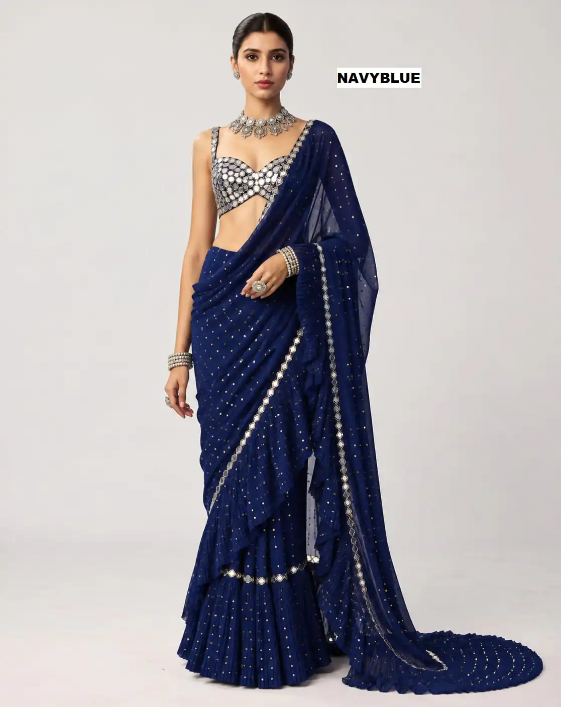 DF 3455 Navy Blue Color Faux Georgette Embroidery Sequins Work Saree Casual, Wedding, Festive, Events . Expected Delivery  4-6 Working Days @2199/- only                                                                                | Sarees, Bollywood Sarees, Creative Sarees, Designer Sarees, Embroidered Sarees, Ethnic Saree, Modern Digital sarees, Party Wear Sarees