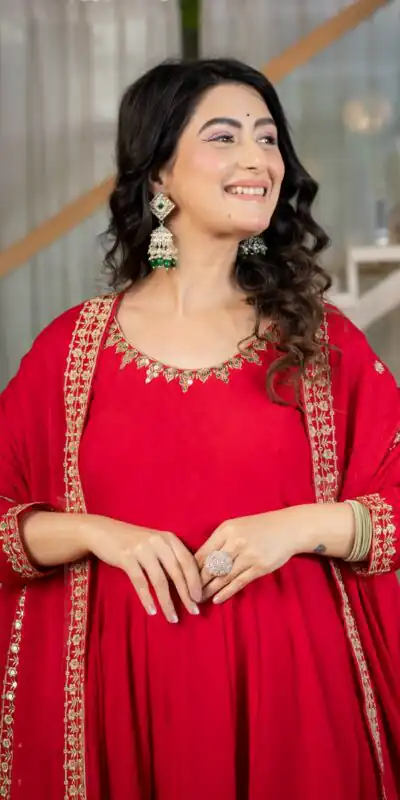 Alternative view of Nice Red Rangoli Crush Sequence Work Salwar Suit