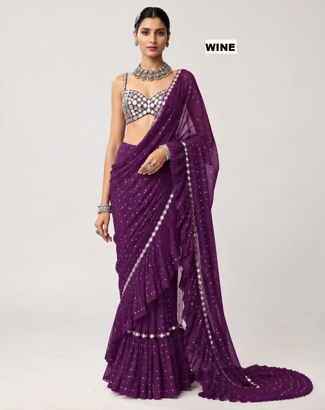 DF 3455 Wine Color Faux Georgette Embroidery Sequins Work Saree Casual, Wedding, Festive, Events . Expected Delivery  4-6 Working Days @2199/- only                                                                                | Sarees, Bollywood Sarees, Creative Sarees, Designer Sarees, Embroidered Sarees, Ethnic Saree, Modern Digital sarees, Party Wear Sarees